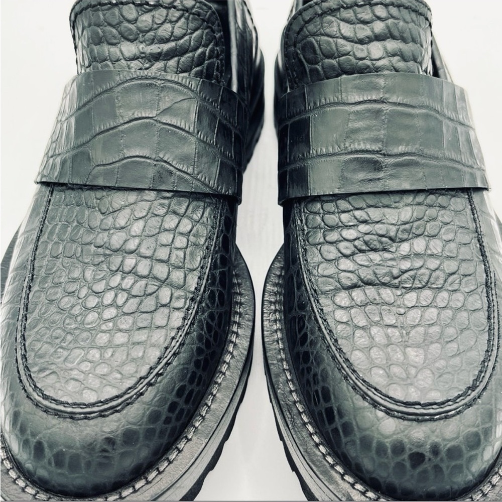 Marni Teal Croc-Effect Embossed Leather Platform Loafers | Lug Sole EU 38 / US 8 - Picture 3 of 8